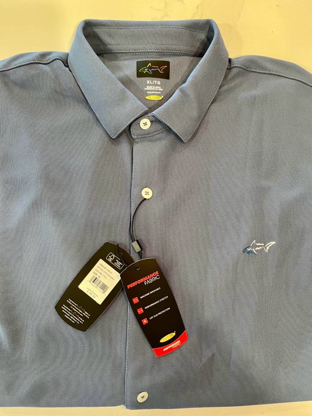 Greg Norman Long Sleeve Full Button Pique Polo Vintage Indigo Color. XL